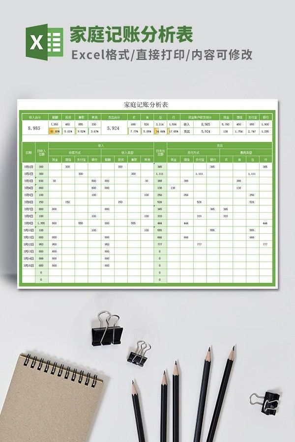 家庭记账分析表模板