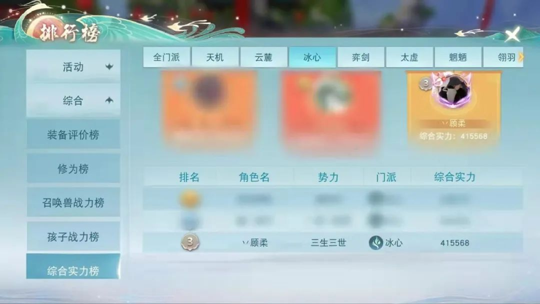 天下手游冰心门派综合实力榜排名截图